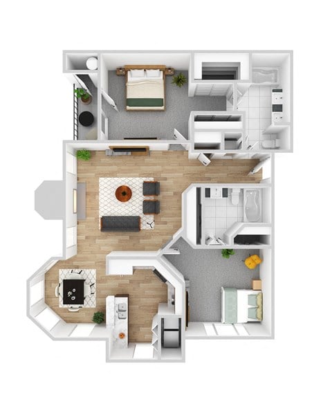 Floor plan for 2 beds, 2 baths, 1100 sqft